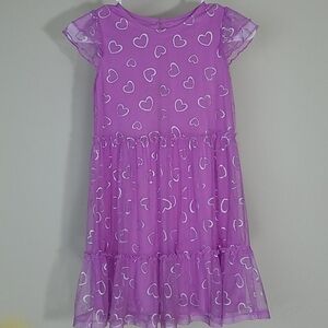 Dress cap sleeve lined tulle glitter hearts purple